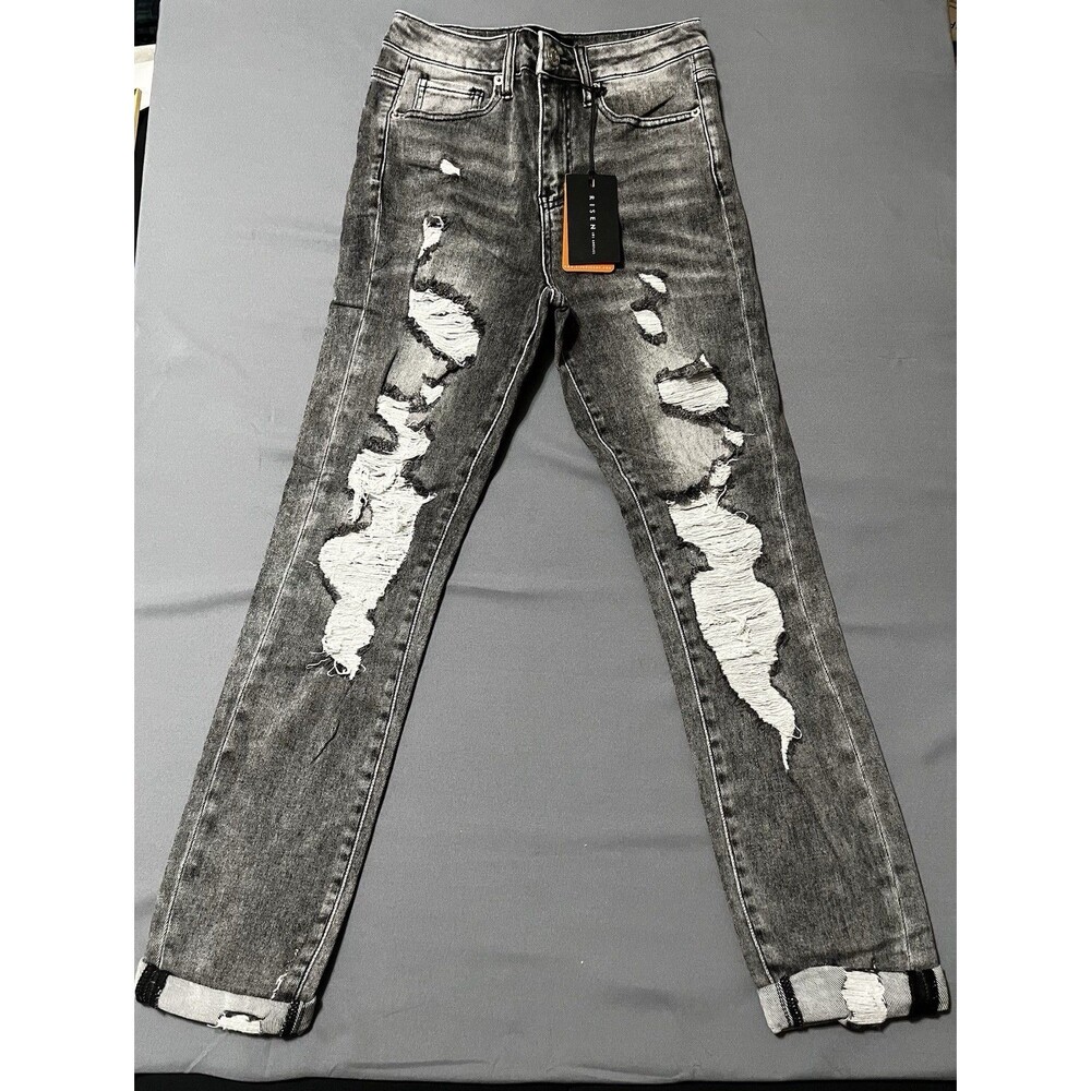 NTW Risen Los Angeles 1/25W Relaxed Fit Roll Up Skinny Jeans Gray/Light Black
